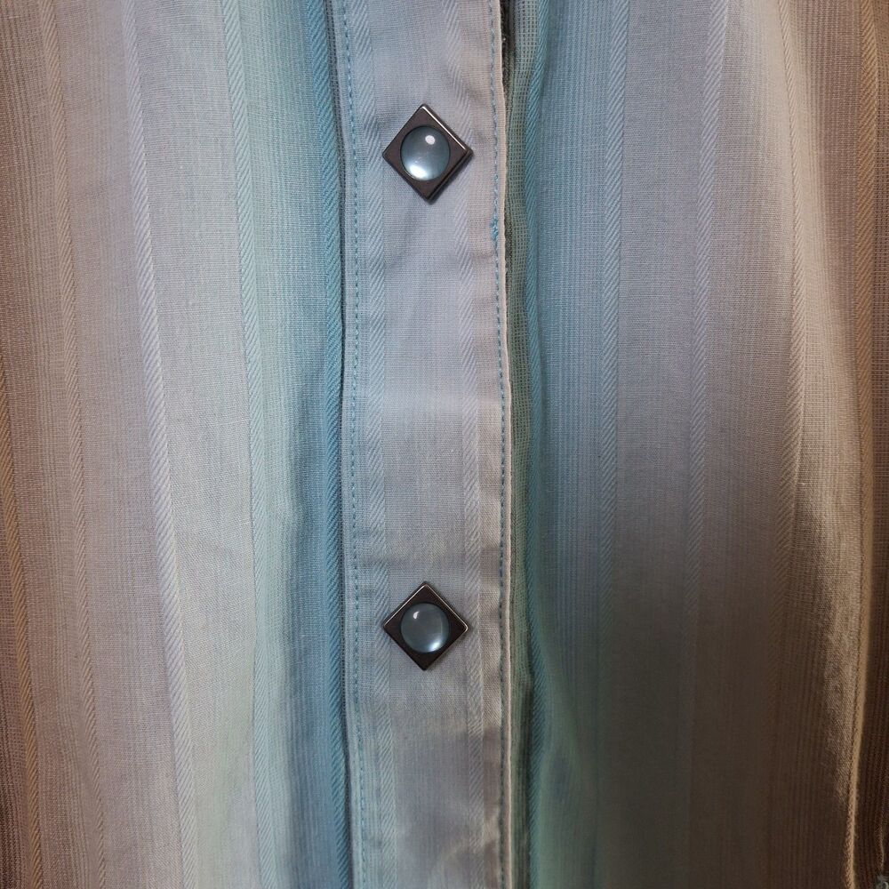 Panhandle Slim Stripe Western Shirt Women XS Diamond Pearl Snap Turquoise  Rodeo - Picture 11 of 15